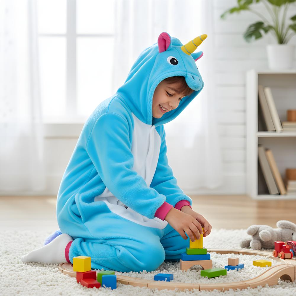 Onesie Kigurumi Pajamas Costume Blue Unicorn Children 135 - 145Cm