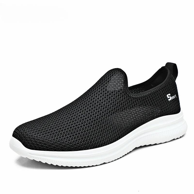 Nät herrskor sommar andningsbara promenad vardagsskor herr loafers lätta sneakers mjuk sula slip-on unisex herr dam