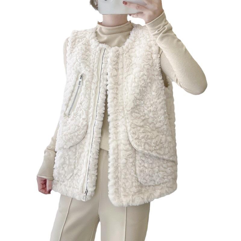 FASHION2024 winter new lamb wool vest fur integrated vest wear fashion trend versatile jacket Clothes