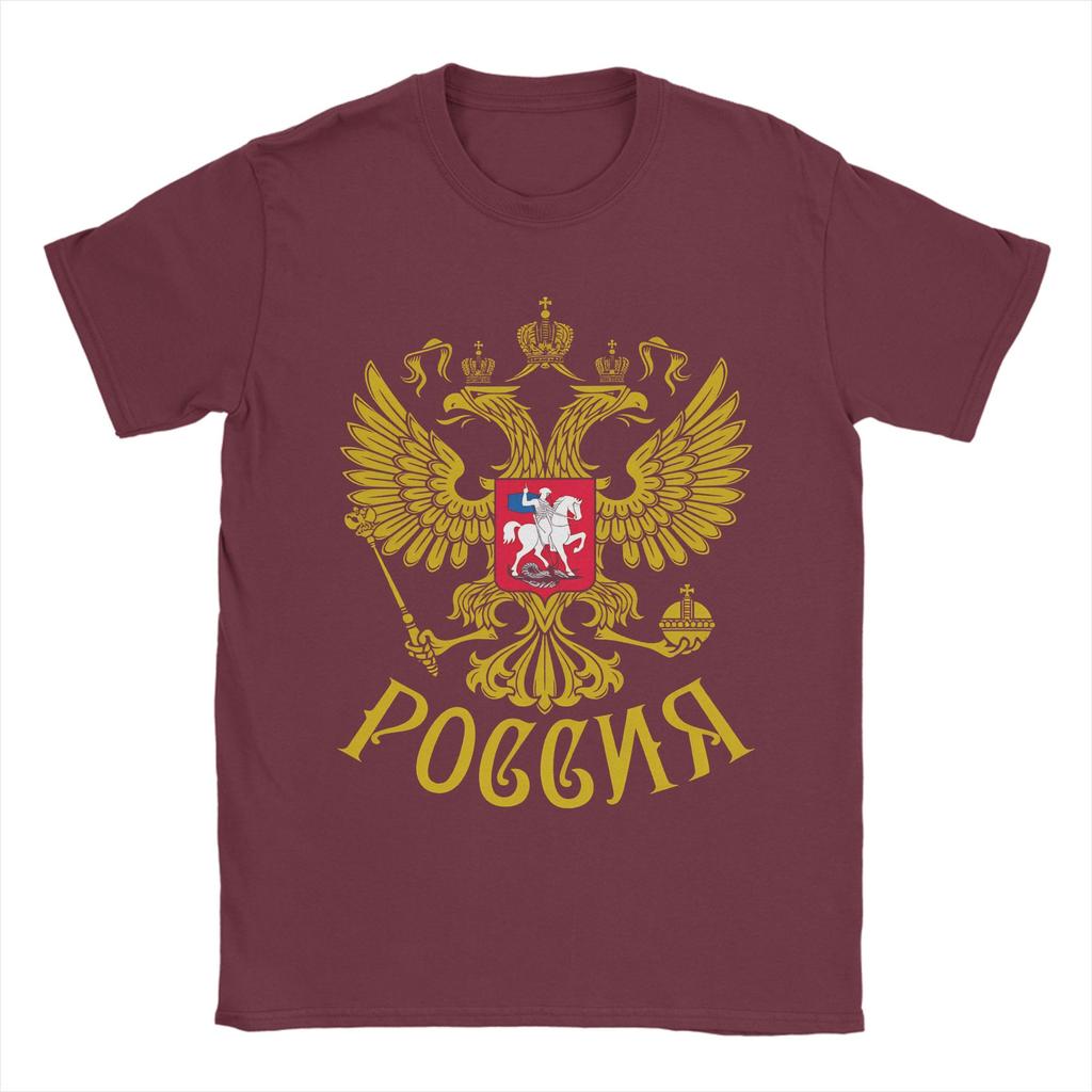 Russian Coat of Arms Pure Cotton TShirt For Men Summer Russia Emblem Streetwear T Shirts Round Neck Novelty Tees Plus Size Tops