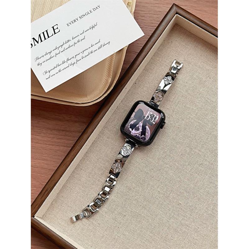 Compatible with Apple Watch Series 11, Huawei GT6, and Xiaomi 9 Pro: Diamond Four-Leaf Copper Chain Band iWatch1098E