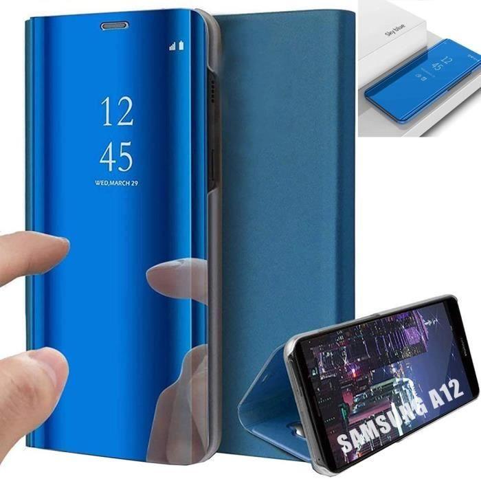Coque de Protection - PROSHOP - Samsung Galaxy A12 - Effet Miroir - Fenêtre Translucide - Bleu