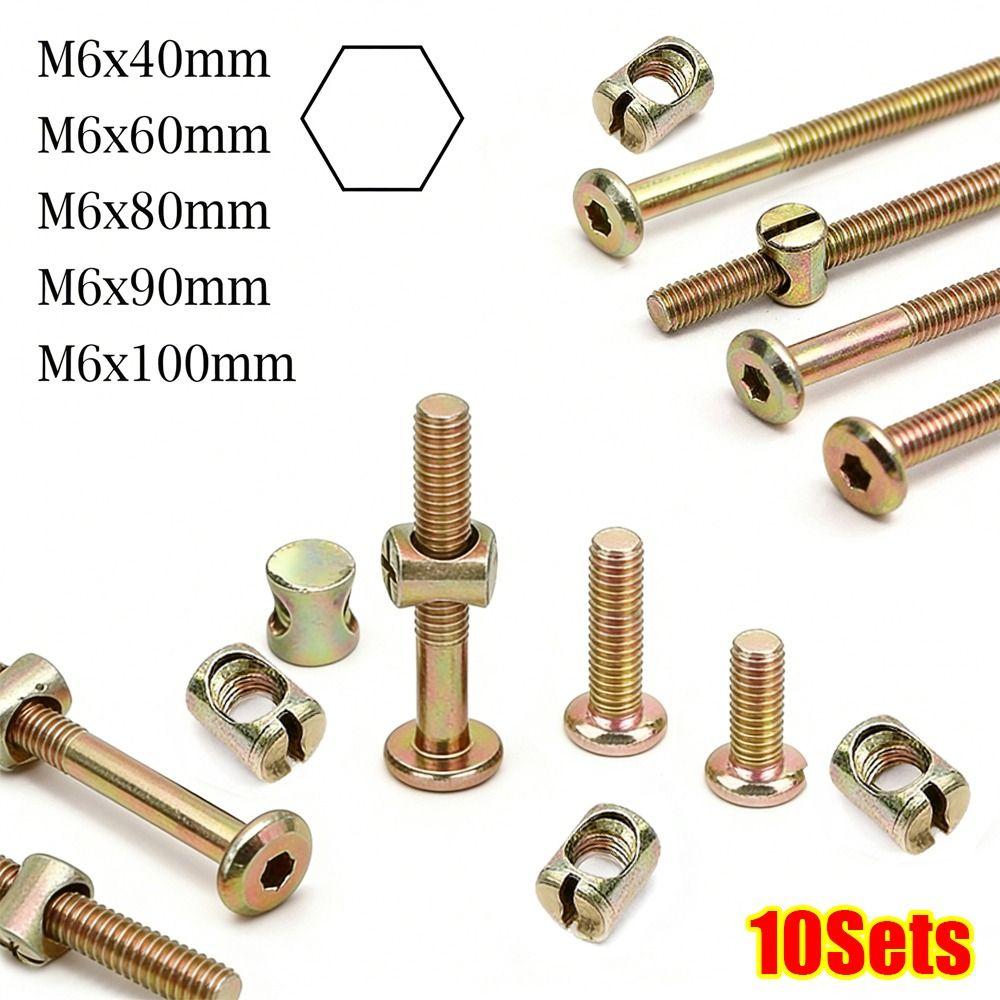 10Pcs M6 Furniture Bolts And Nuts for Bed Frame Chair Cabinet Furniture Assembly