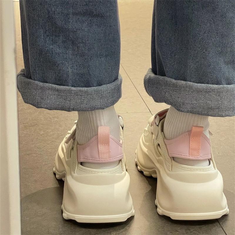 Inner Heightening Heel Bag Head Sandals Women's Summer New Velcro Sports Hollow Thick-soled Roman Sandals