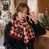 Women's Red Diamond Check Knitted Wool Scarf - Warm & Versatile Snood for Christmas and Winter