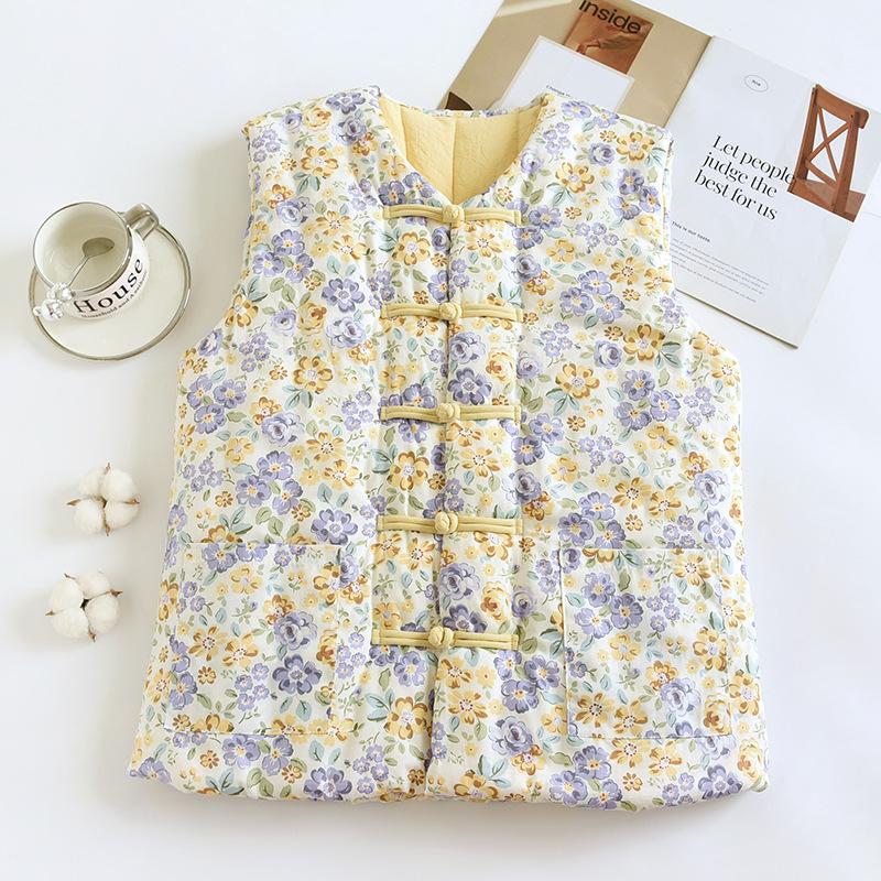 M autumn and winter cotton Chinese vest women's retro vest slim fit, literary and artistic fan vest