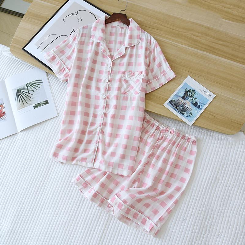 Women's Summer Short Sleeve Pajama Set - Loose Fit, Plus Size, Two-Piece with Shorts