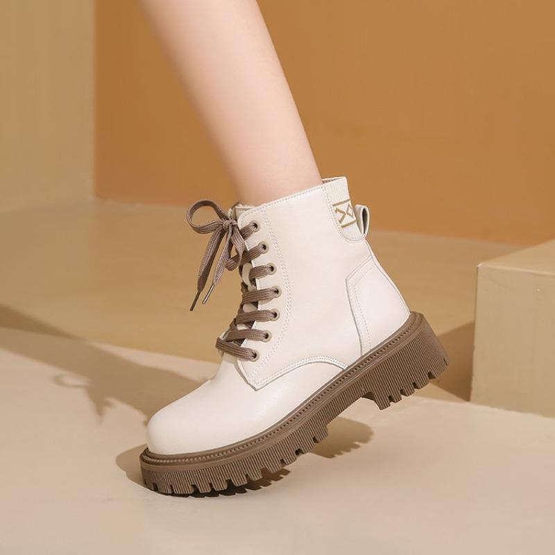 Fleece Women's Single Boots, Thin Short Boots, Thick Heels, Spring and Autumn Cotton Boots, Autumn and Winter New Thin Martin Boots