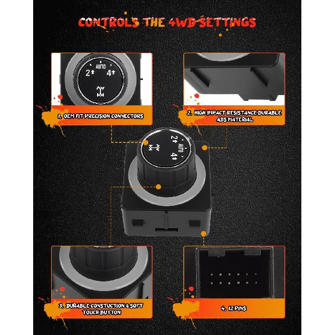 CCIYU 4x4 4WD Interruptor Encaixe 2014 2015 2016 2017 2018 2019 para Chevrolet Silverado 1500 Tração nas Quatro Rodas Caixa de Transferência Seletor de Marcha Botão 22752188