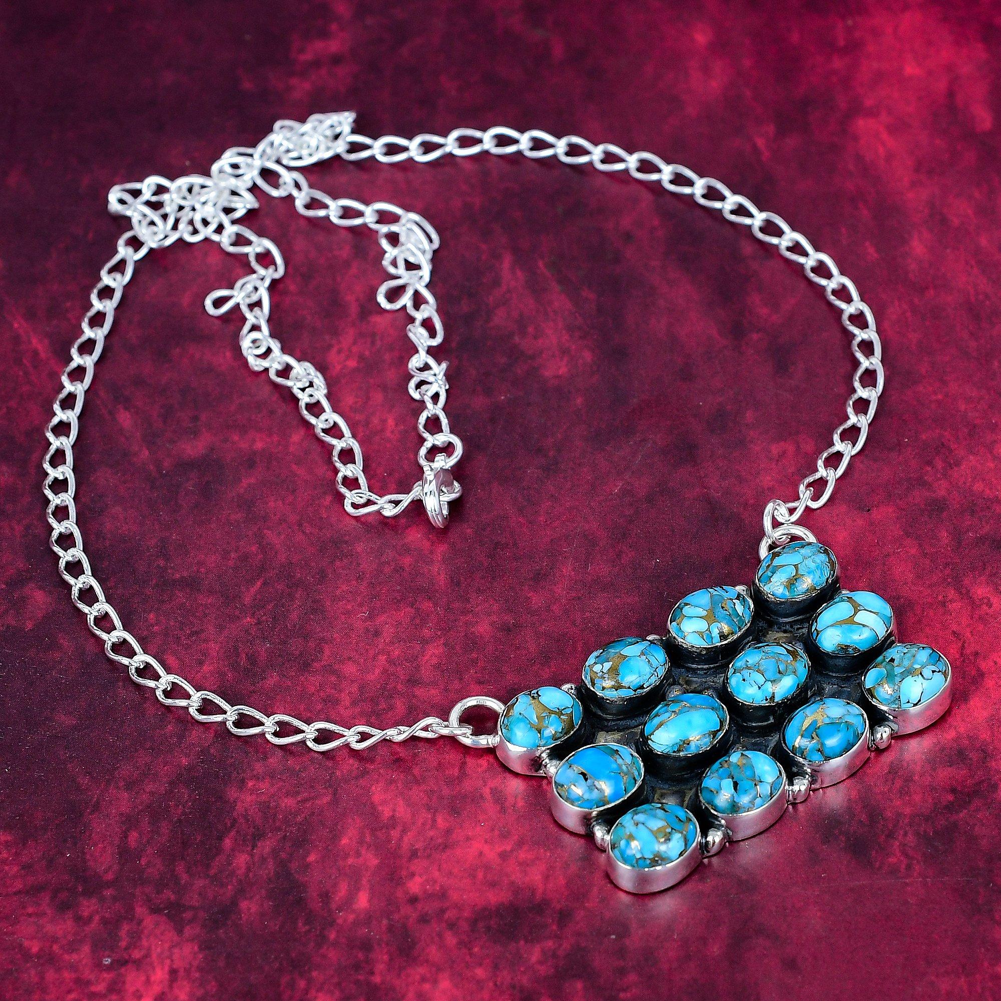 

Ожерелье ручной работы из голубого медно-бирюзового драгоценного камня, ожерелье из цельного серебра 925 пробы, старинные ювелирные изделия, для подарка на помолвку синий