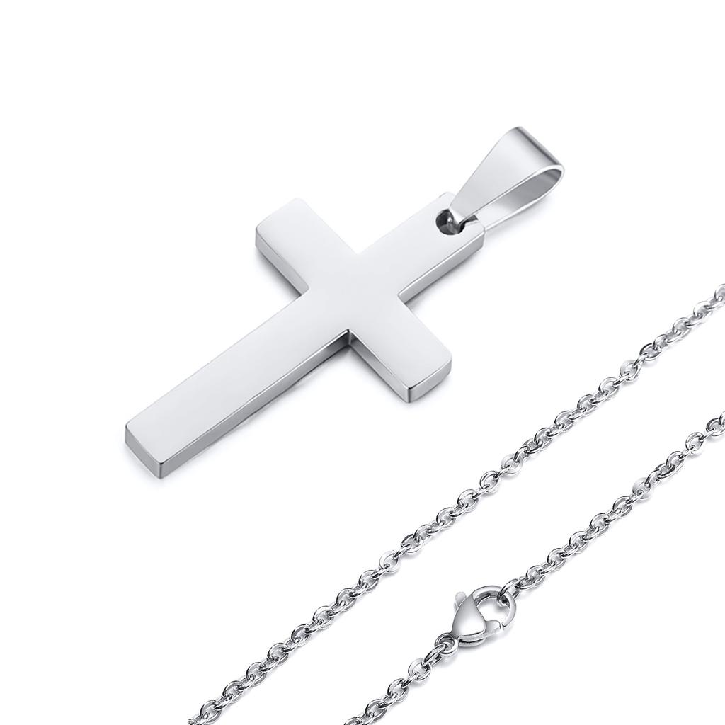Waterproof Cross Necklaces for Men Male Gifts Zircon, Anti Allergy Stainless Steel Plain Cross Pendant with Rope Chain