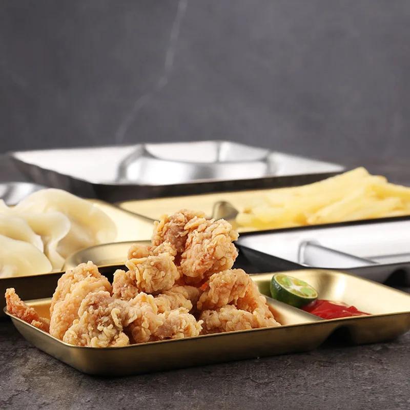 Stainless Steel Dumpling Plate With Vinegar Dish Golden Fried Chicken Potato Chips Salad Dinner Plate Serving Kitchen Plates