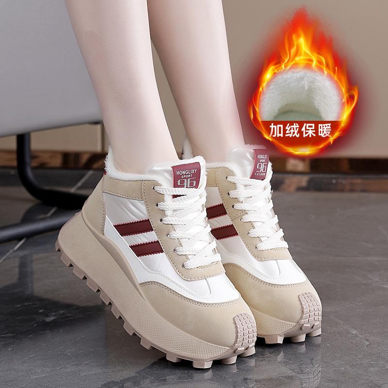 Fleece high-top dad shoes women's winter new student thick-soled heightening casual sports shoes cotton shoes