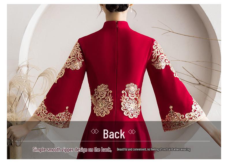 2025 High-End Red Chinese-Style Bridal Qipao Xiuhe Dress with Long Sleeves