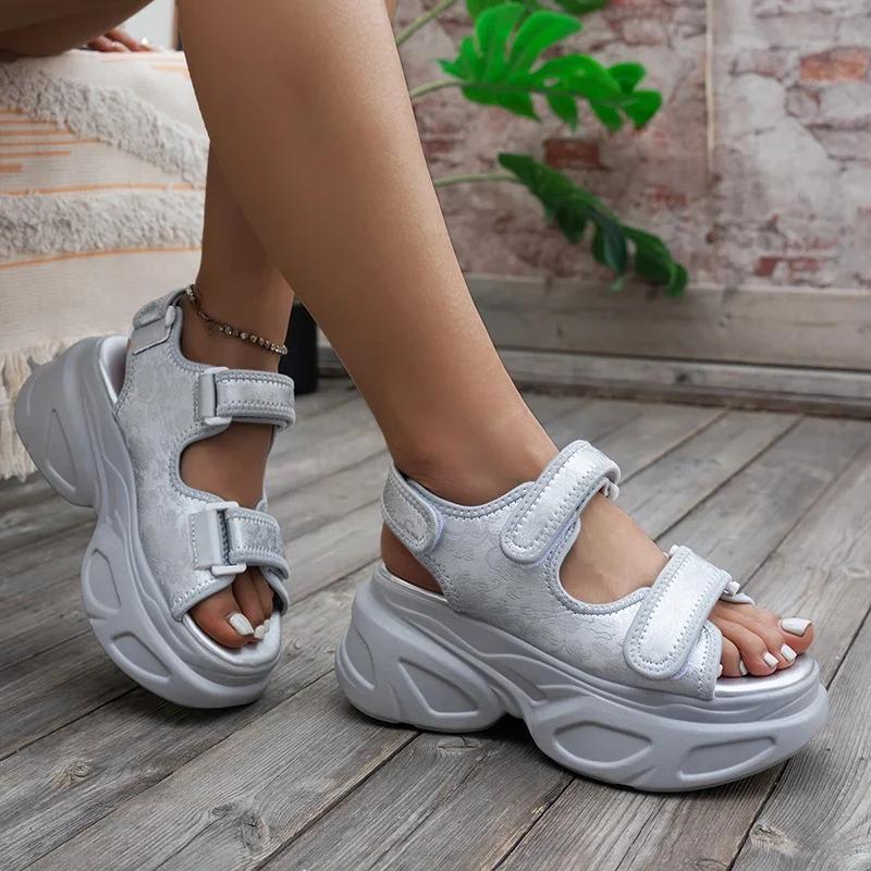 Fashion Chunky Platform Sandals for Women 2025 Summer Hook Loop Wedge Heel Sandals Fashion Women Shoes Thick Bottom Casual Sandles Mujer