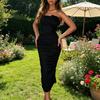 Summer New Style Sexy Hot Girl Plunging Neckline Figure-hugging Full-skirt Pleated Three-dimensional Flower Long Dress