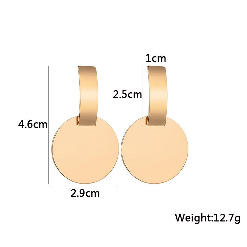 Gold Round Piece Dangle Earrings for Women Metal Exaggerated Hiphop Drop Earrings Punk Personality Ear Jewelry