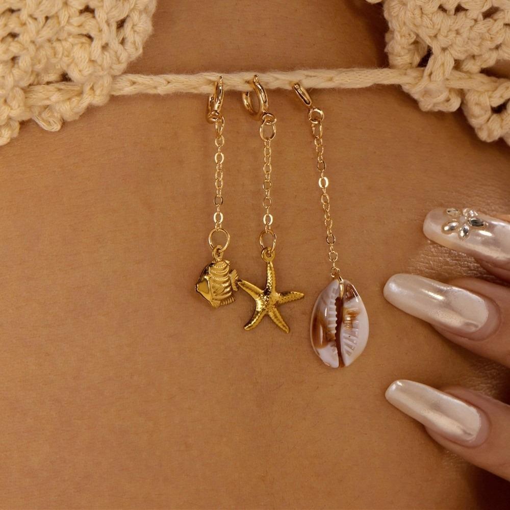 Stainless Steel Bikini Buckle Pendant Red Coral Swimwear Jewelry New Bikini Charms Set  Women