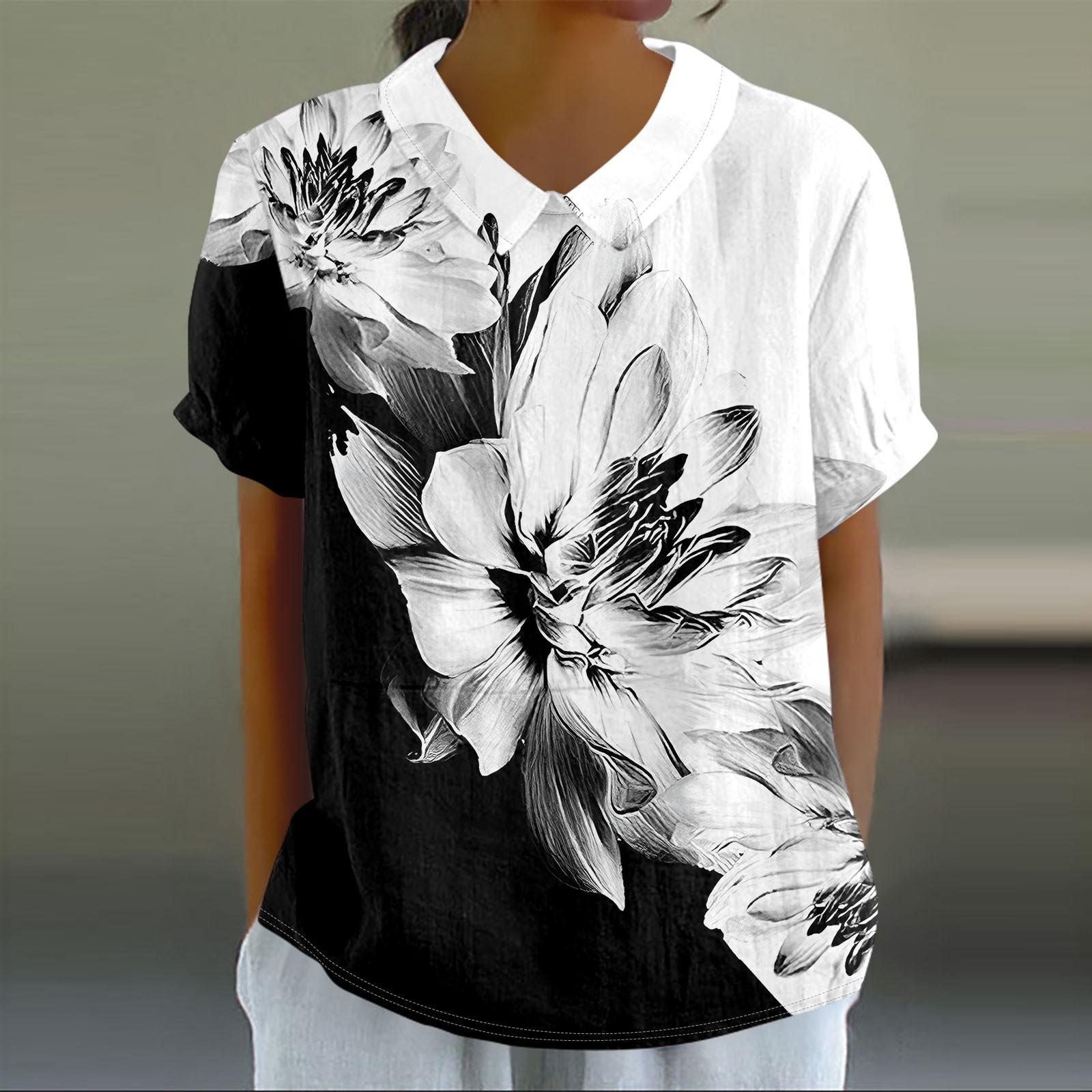 

Женская повседневная футболка-пуловер с короткими рукавами и цветочным принтом в стиле ретро L чёрный