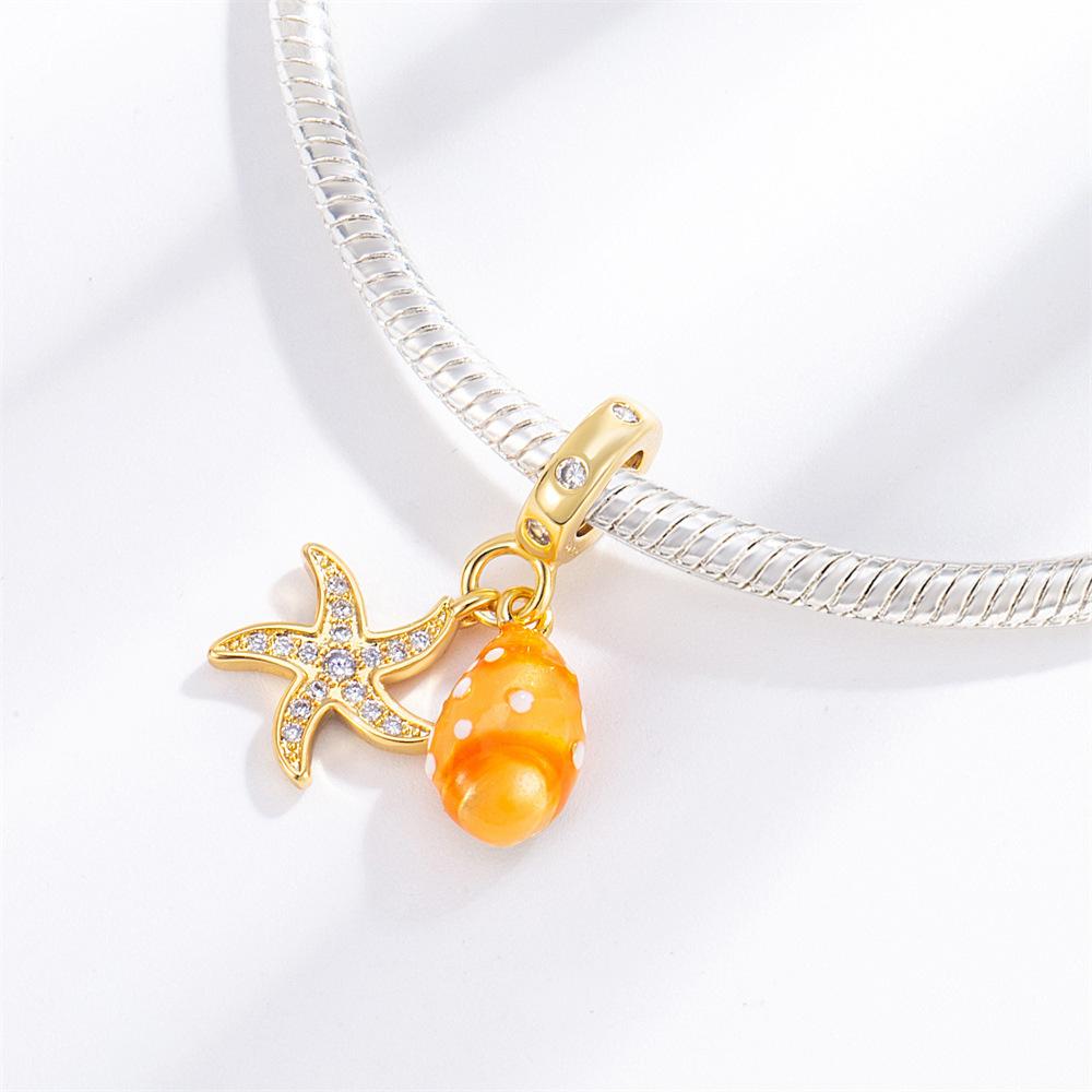 S925 Silver Ocean Theme Gold Starfish Seashell Pendant with Snake Chain Necklace DIY Handmade Beading Craft Supplies