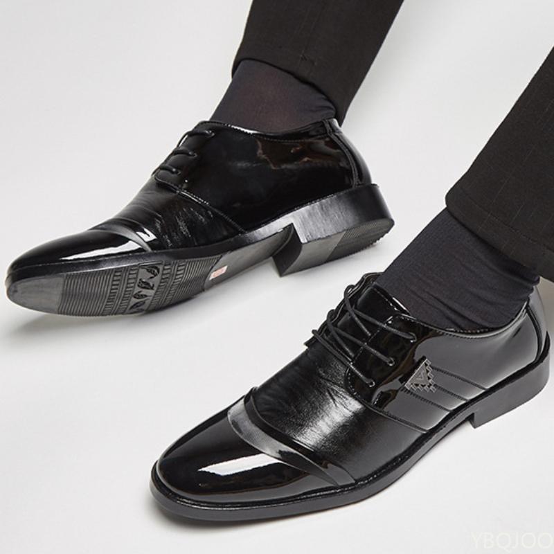 Men'S Business Dress Wedding Shoes Spring New Pointed Leather Shoes Design Lace Up Casual Style Single Shoes  De Hombre