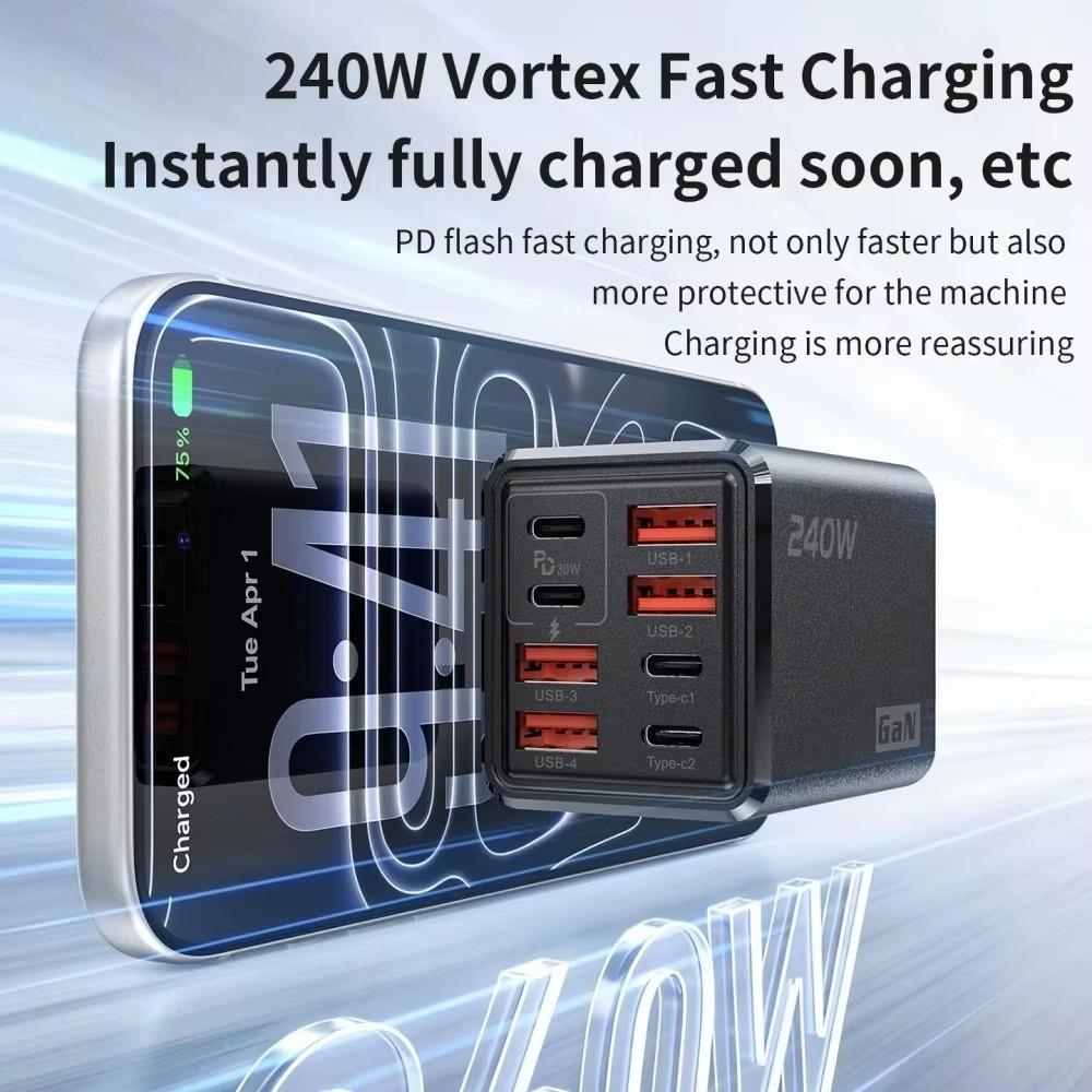 4USB+4PD 240W GaN Charger Plug 8 Ports USB C Charger for Huawei/Xiaomi/Samsung