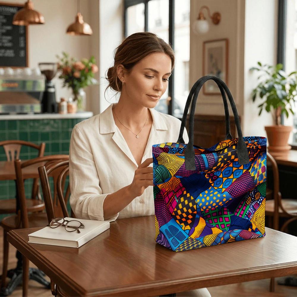 African Printed Tote Bag Casual Large Capacity Handbag for Daily Use