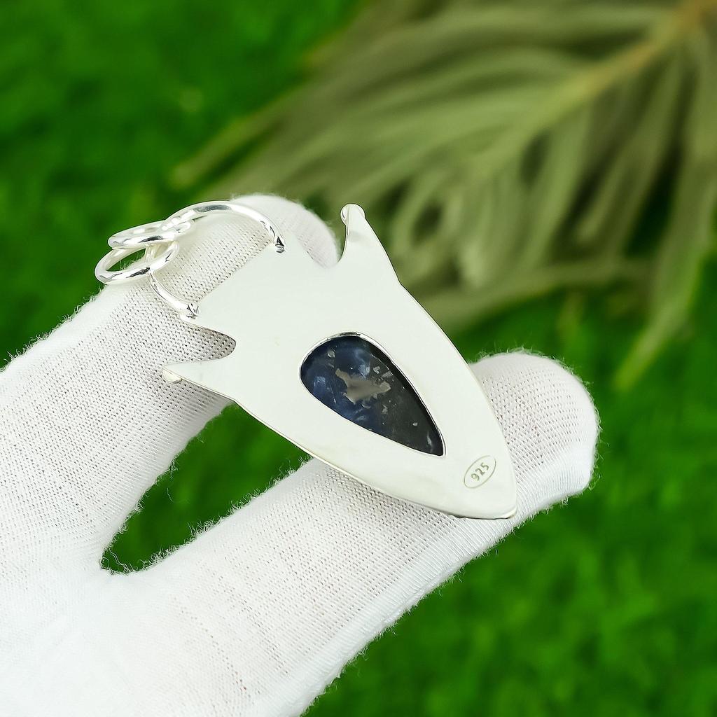Natural Sodalite Gemstone Indian Jewelry 925 Sterling Silver Pendant For Girls