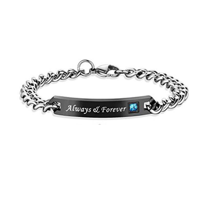 Crown Heart Zirconia Engravable Titanium Steel Couple Bracelet - Valentine's Day Gift