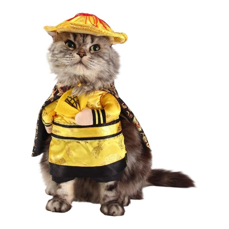 Chinese Emperors Princesses Cats Costume Funny Pet Clothing Traditional Soft Breathable Polyester Fabric