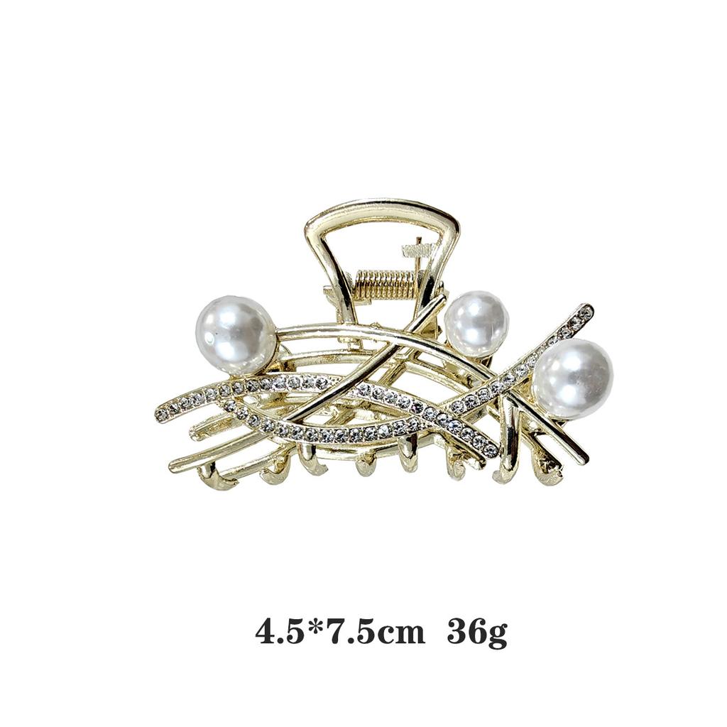 Elegant Large-sized Sweet Women's Hair Clip Diamonds Hollow Heart-shaped Pearl Design Korean-style Accessory for Up-dos
