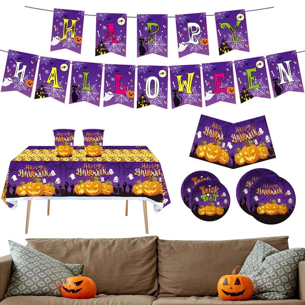 Halloween Dinnerware Set Halloween Party Plates And Napkins Festival Accessories Pumpkin Decor For School Activity Boys Girls