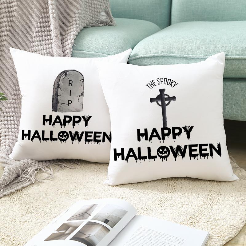 New Nordic Halloween Throw Pillow Cover Black Letter Print Sofa Cushion Cover Cushion Cover Home