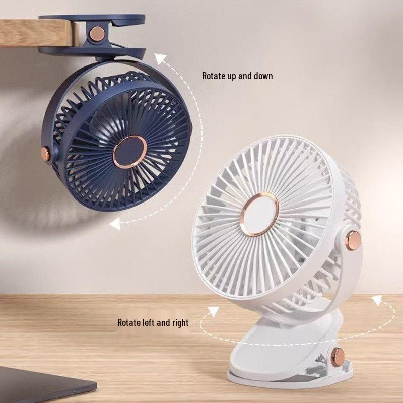 Dual-Use Ultra-Quiet USB Fan: Portable Clip-On for Dorm or Office, Rechargeable and Plug-In