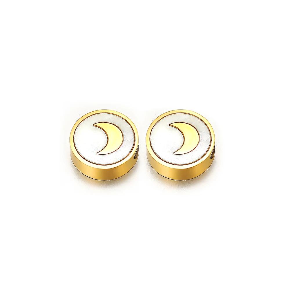 5Pcs Stainless Steel 9mm Round Gold Color Shell Crsoo Moon Charms Beads for DIY Women Necklace Jewelry Making Bracelet Supplies