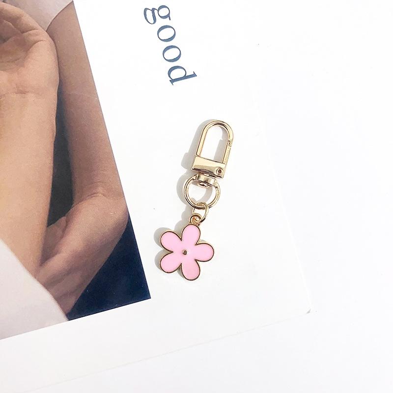 Lovely Sakura Flower Keychain Charm Enamel Pink White Black Women Bag Charms Key Ring Accessories
