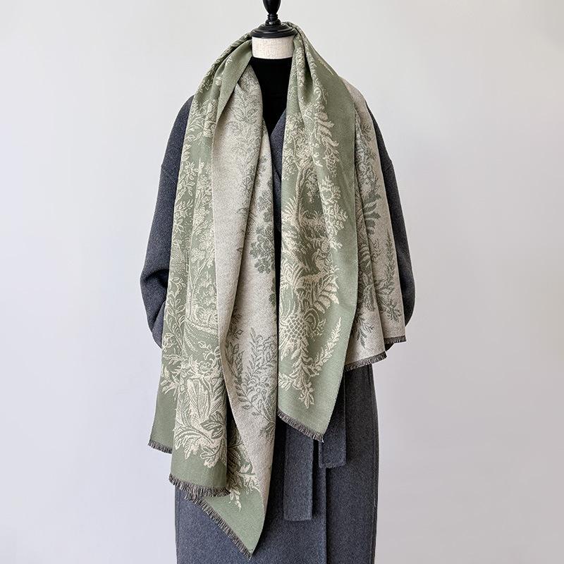 Retro Plants Mori Landscape Scarf Shawl High Sense Women's Imitation Cashmere Warm Scarf Women