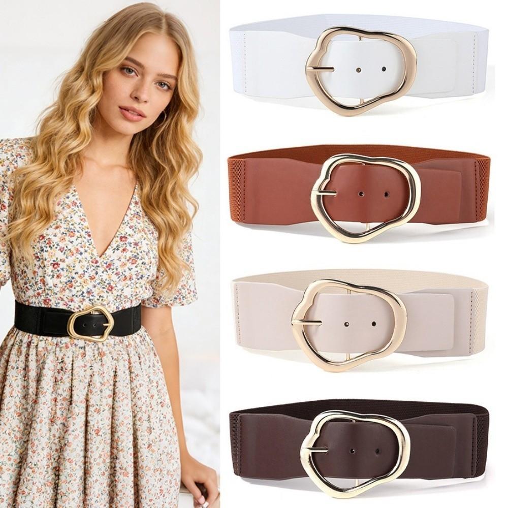 Adjustable Tying Pin Buckle Belt Elastic Leather Belt Women Waistband Belt  Dresses Accessory