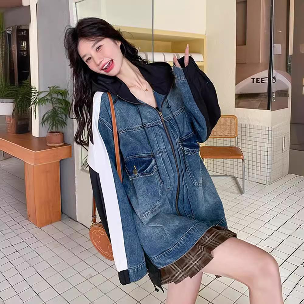 Jacket Denim Spring Feeling New Good-looking Splicing Contrasting Top