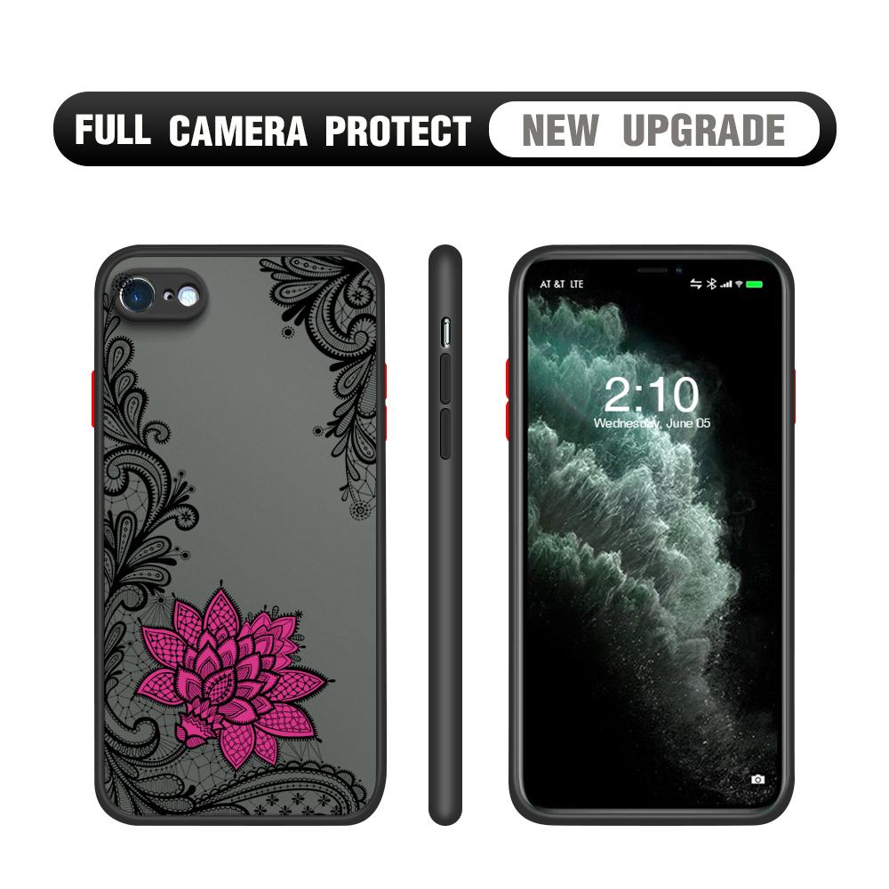 Lace flower pattern Frosted Transparent Hard Back Phone Casing Soft Silicone Edge Full Cover Case for iPhone 16 17 Samsung A16 A53 Redmi 10C 12 Note13