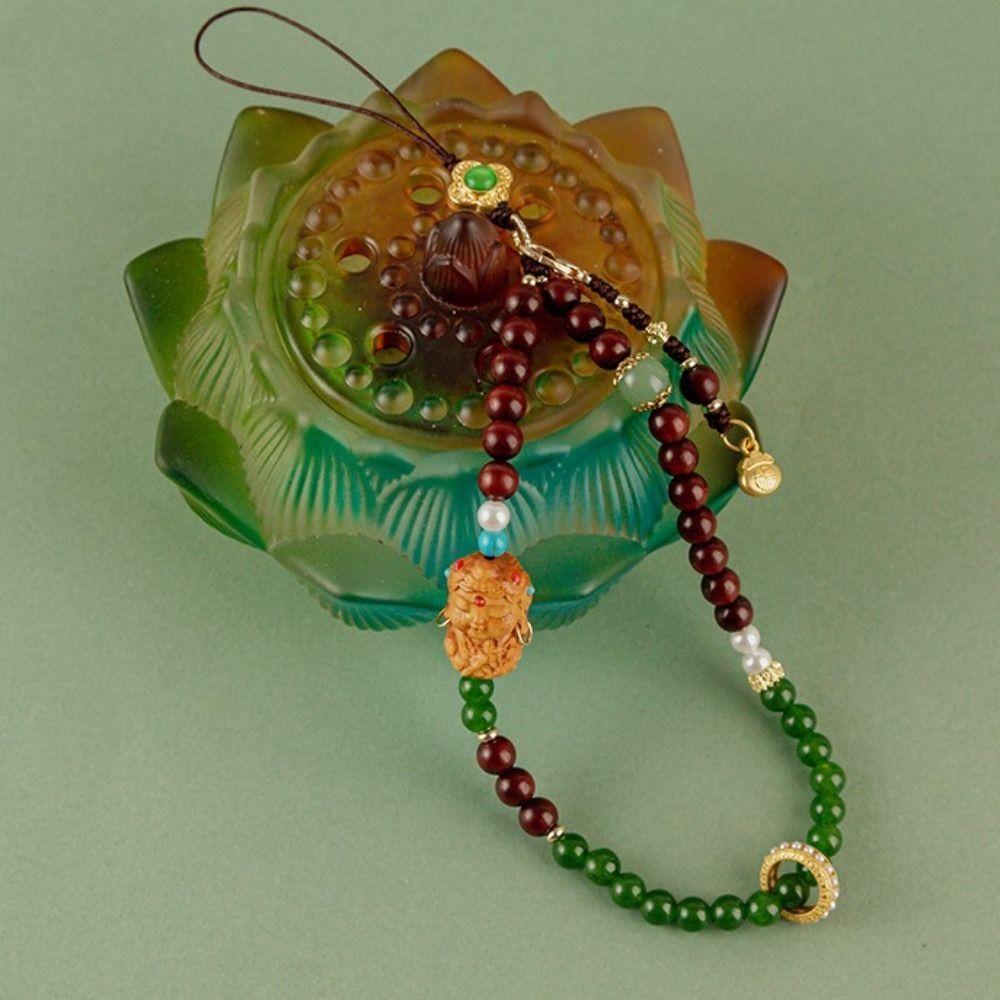 

Chinese Style Mobile Phone Chain Vintage Antique Green Wrist Rope Pendant For Men зелёный