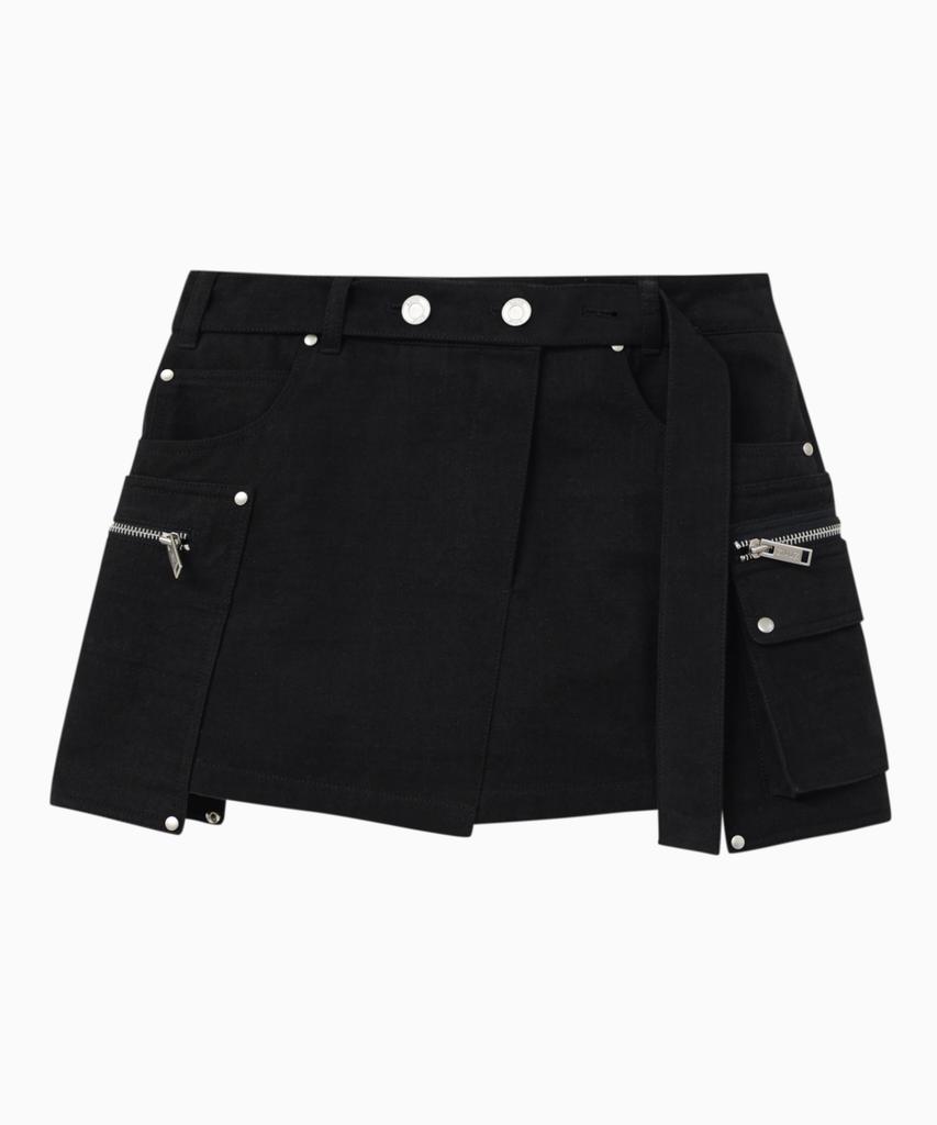 Jenyujeu Studded Belt Pocket Skirt - Black