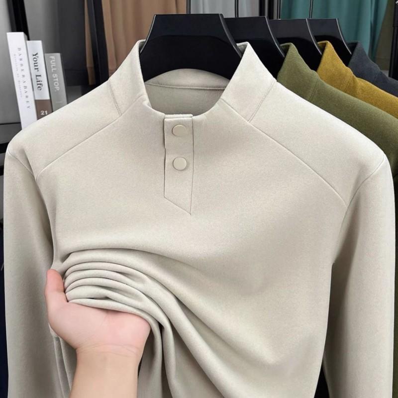 2026 Mens Casual Stand Collar Solid Color Long Sleeve Sweatshirt Versatile Trendy Top