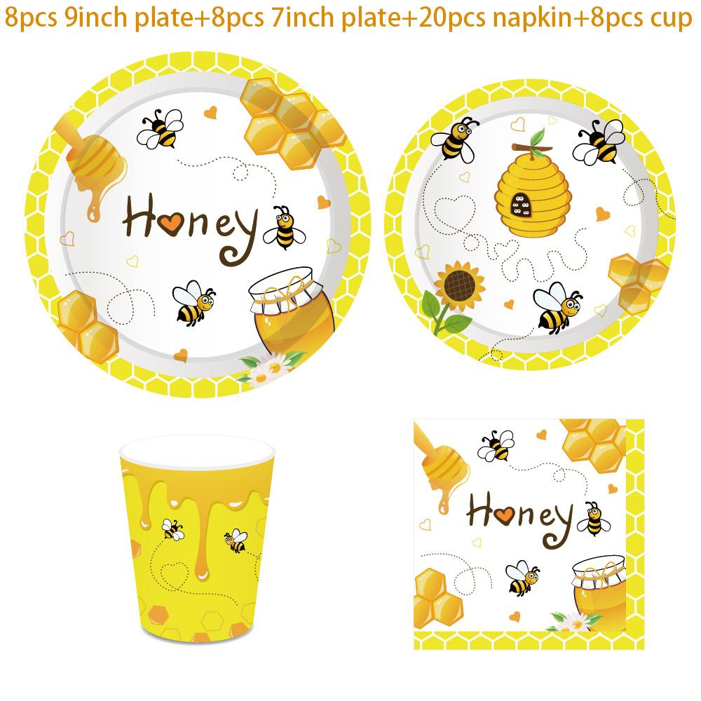 Bee Party Decorations Bee Pattern Disposable Paper Plate Cup Napkin Tablecloth for Gender Reveal Baby Shower Birthday Supplies