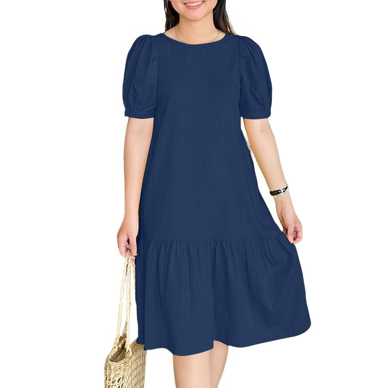 

ZANZEA Женское повседневное летнее платье с круглым вырезом и короткими рукавами свободного кроя 5XL тёмно-синий