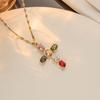 New Copper Micro Zirconia Necklace Multi-coloured Cross Pendant Hip Hop Necklace Collar Bone Chain Women's Necklace