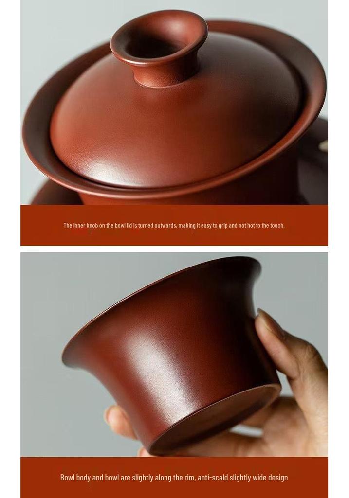Da Hong Pao Zisha Gaiwan Tea Infuser Bowl with Lid – Large Anti-Scald Retro Ceramic Kung Fu Tea Set