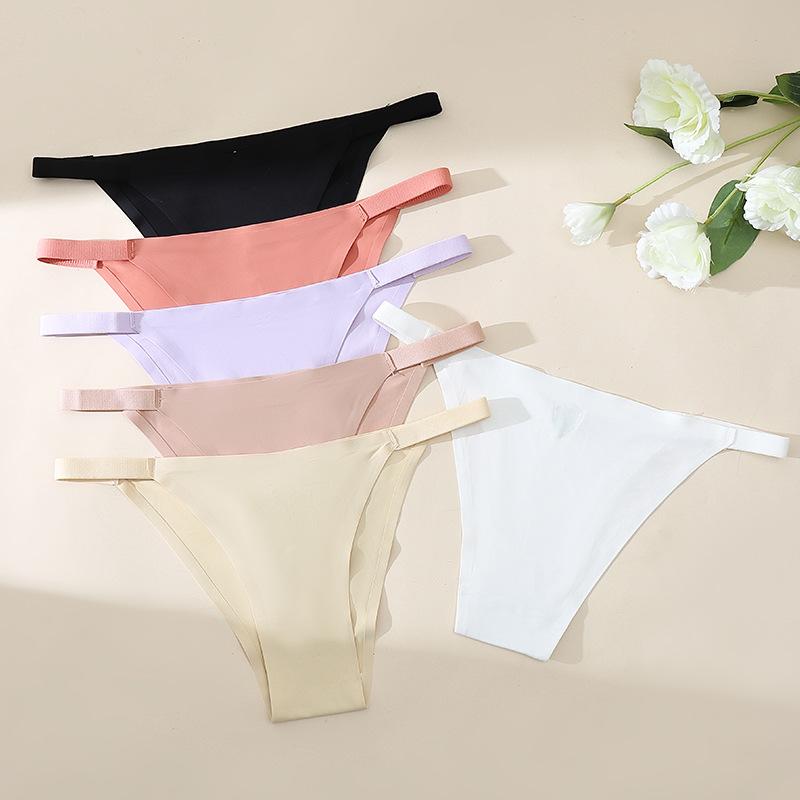 TERMEZY 2Pcs/Lot Women Sexy Ice Silk Panties Low-waist Seamless G String Lingerie Solid Half Hip Underwear