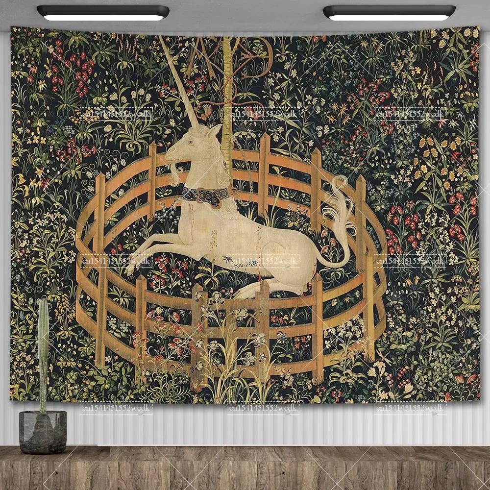 Lady And The Unicorn Tapestry Medieval Tapestry Wall Hanging Printed Home Decor Tapestries Background Room Covering For Bed