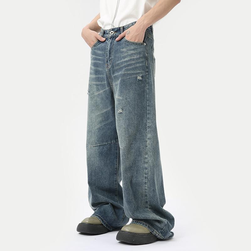 STREETRICH American Style Men's Denim Pants Washing Fashion Loose Men's Straight Trousers Casual Wide Leg Jeans